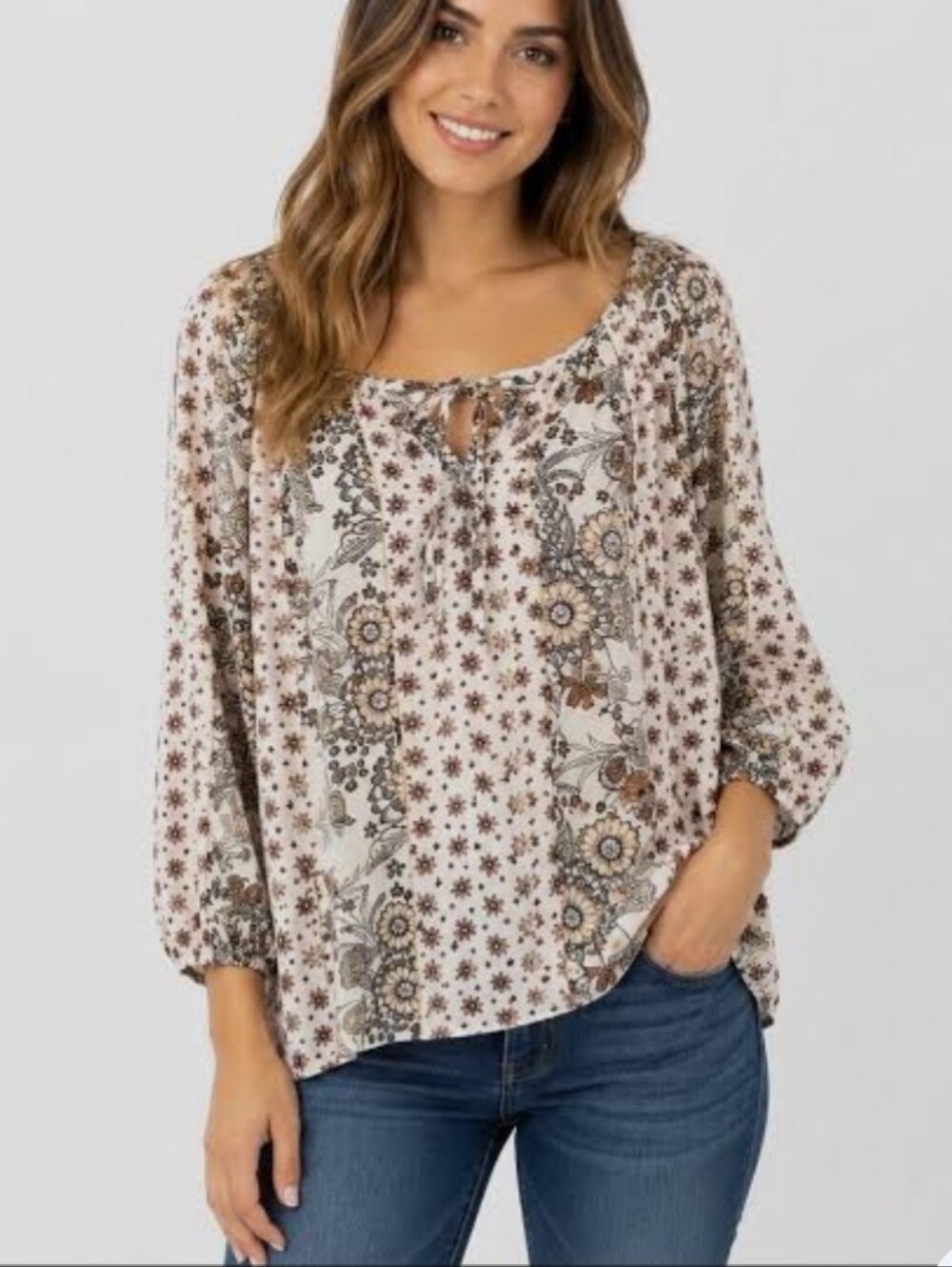 Figueroa & Flower Semi Sheer Peasant Top